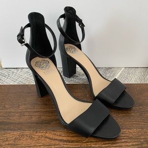 Vince Camuto Corlina Ankle Strap Sandal, black leather, size 8.5M